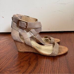 Donald j pliner gold buckle cork wedge strappy sandals 
size 8.5
